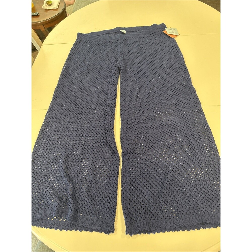NWT Shade & Shore Navy Crochet Wide Leg Swim Coverup Pants Size 1X